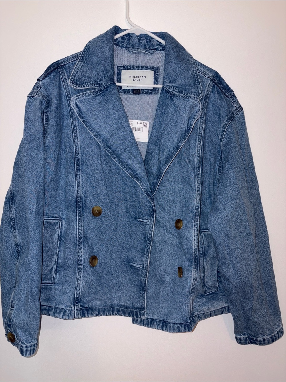 American Eagle Outfitters Light Blue Denim Double-Breasted Jacket